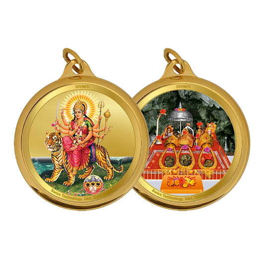 Diviniti 24K Double sided Gold Plated Pendant  Durga & Mata Ka Darbar |18 MM Flip Coin (1 PCS)