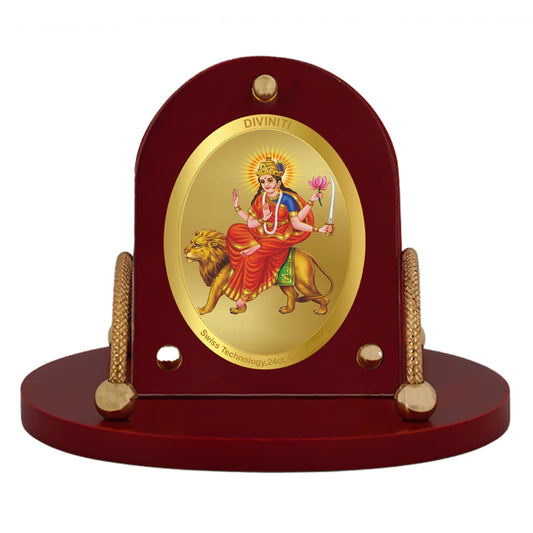 Diviniti 24K Gold Plated Katyayani Mata Frame for Car Dashboard, Home Decor, Table & Office| MDF 7D+ Royal Car Frame with 24K Gold Plated Foil| Religious Frame for Puja, Festival Gift (8 CM x 9 CM)