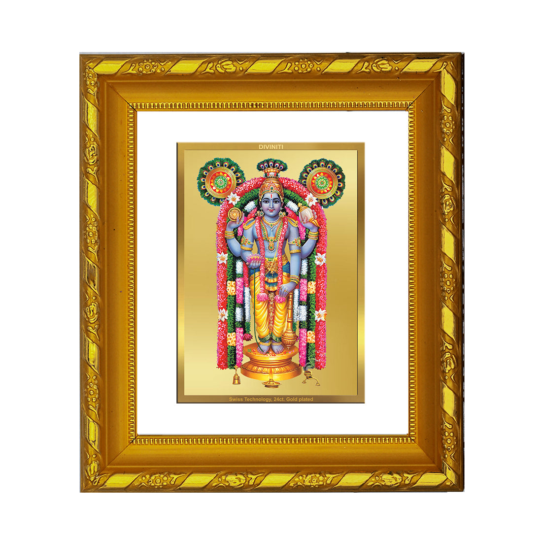 DIVINITI 24K Gold Plated Guruvayurappan Ji Photo Frame For Home Wall Decor, Festival Gift (15.0 X 13.0 CM)