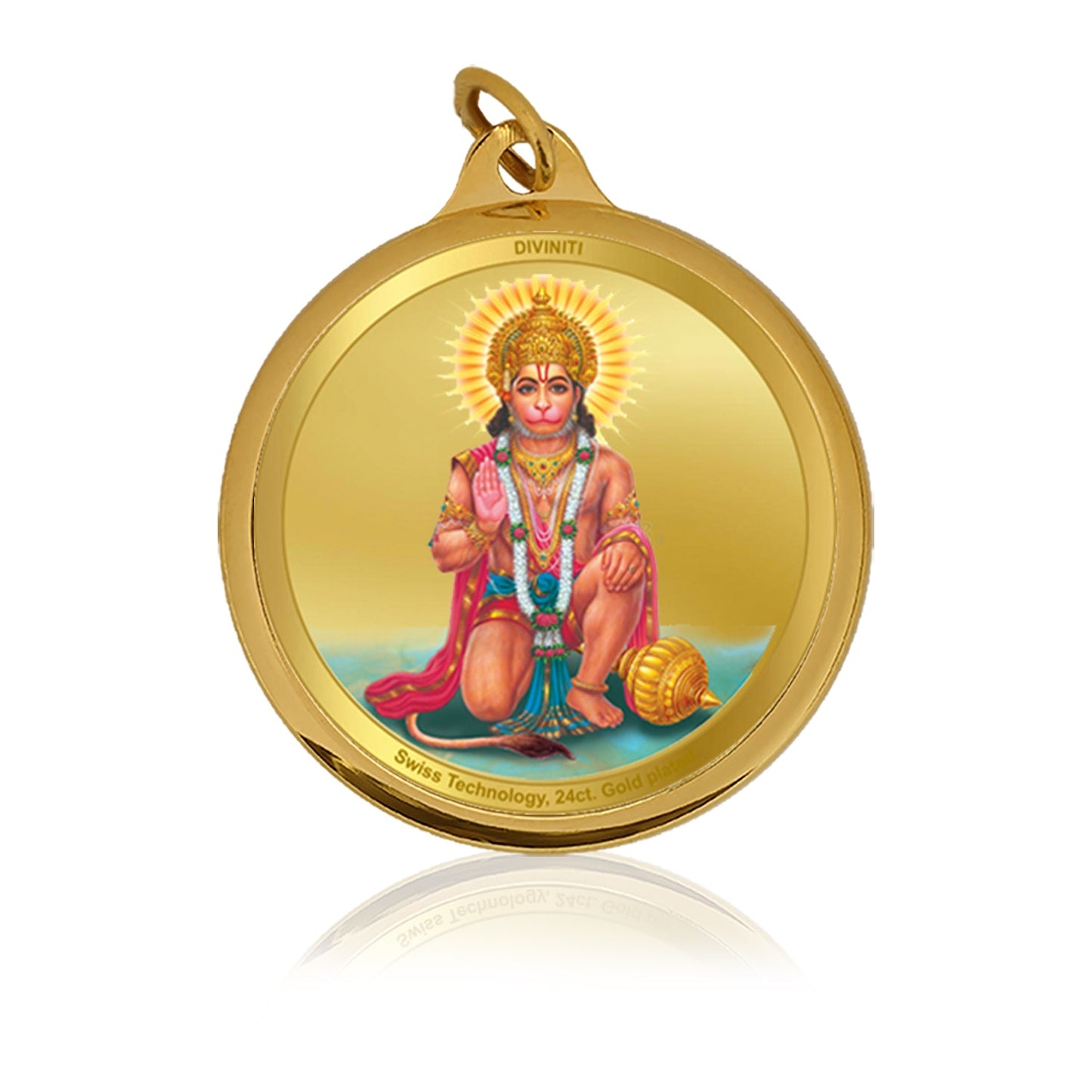 Diviniti 24K Gold Plated Hanuman Ji & Yantra 22MM Double Sided Pendant For Men, Women & Kids