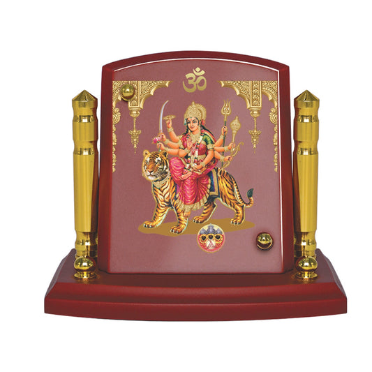 Diviniti 24K Gold Plated Durga Mata Frame For Car Dashboard, Home Decor, Table, Festival Gift (8 x 6.5 CM)