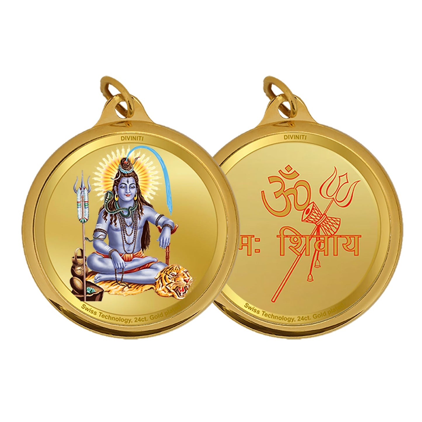 Diviniti 24K Double sided Gold Plated Pendant  SHIVA & OM|18 MM Flip Coin (1 PCS)