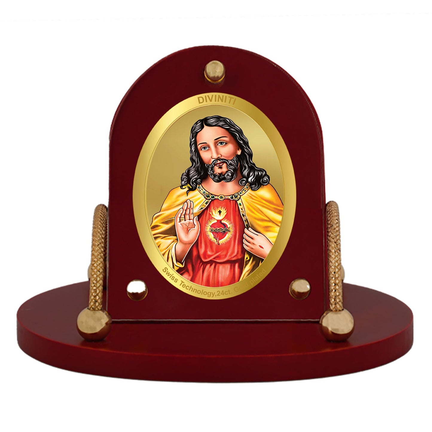 Diviniti 24K Gold Plated Jesus Frame for Car Dashboard, Home Decor, Table & Office (8 CM x 9 CM)