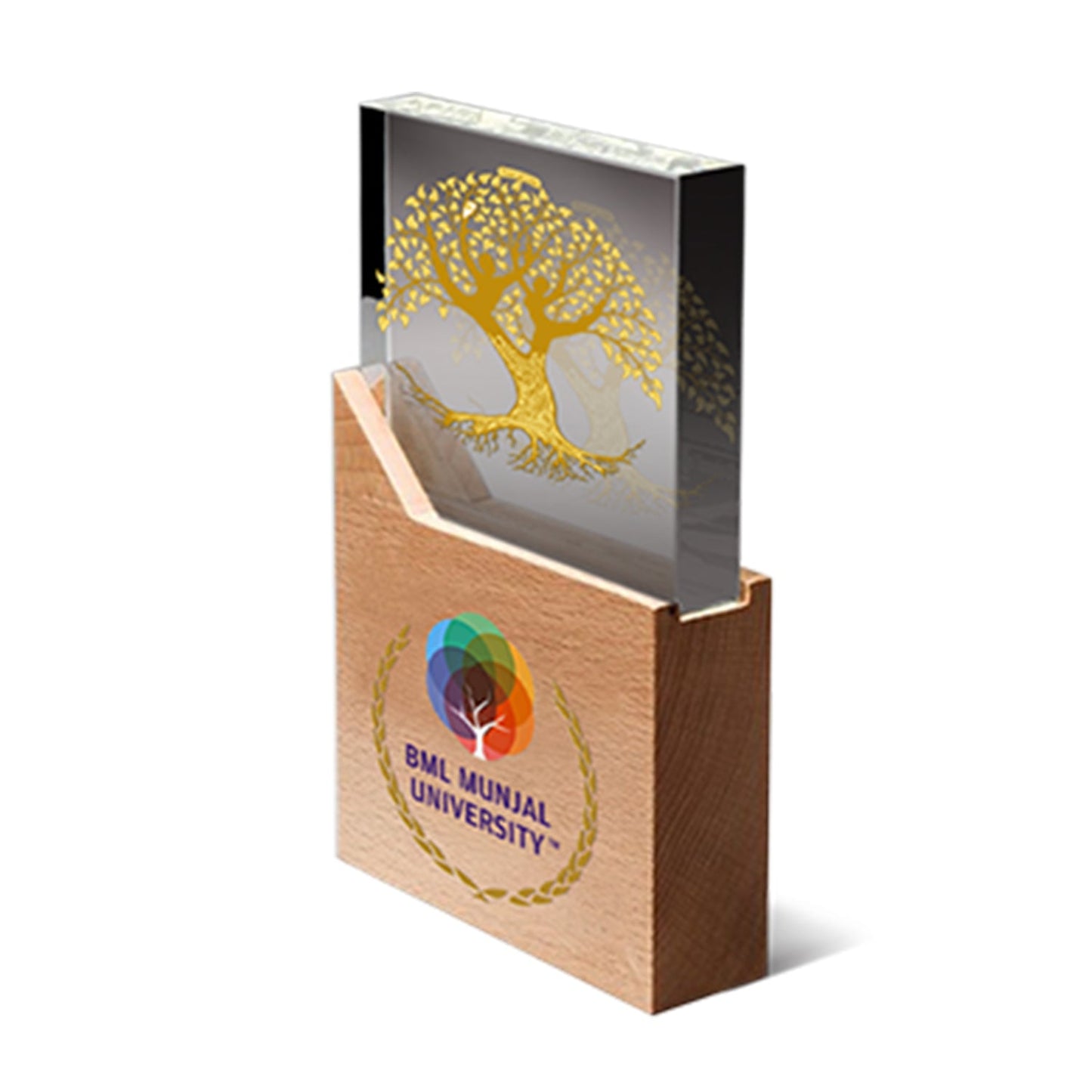 Customized Wooden Base Acrylic Trophy with Matter Printed For Corporate Gifting