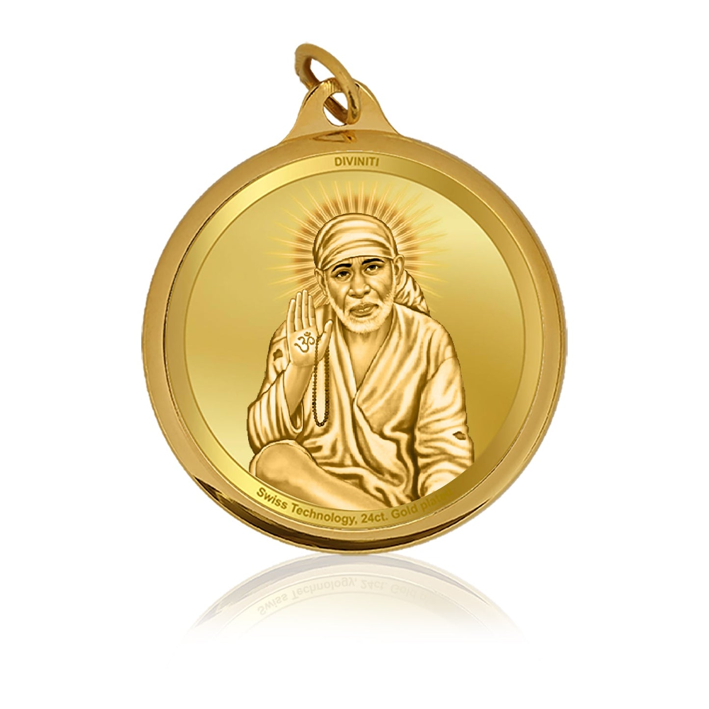 Diviniti 24K Gold Plated Sai Baba & Om 22MM Double Sided Pendant For Men, Women & Kids