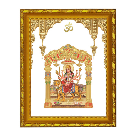 Diviniti 24K Gold Plated Durga Mata Photo Frame for Home Decor Showpiece (21.5 CM x 17.5 CM)