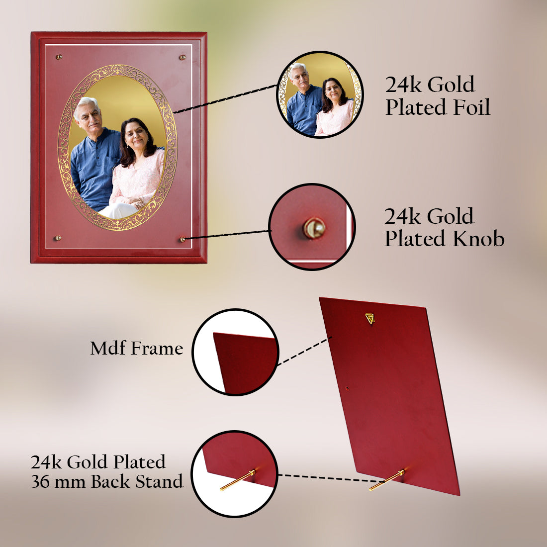 Diviniti Photo Frame With Customized Photo Printed on 24K Gold Plated Foil| Personalized Gift for Birthday, Marriage Anniversary & Celebration With Loved Ones| MDF Frame Size 3