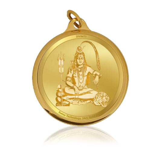 Diviniti 24K Gold Plated Shiva & Om Namah Shivay 22MM Double Sided Pendant For Men, Women & Kids