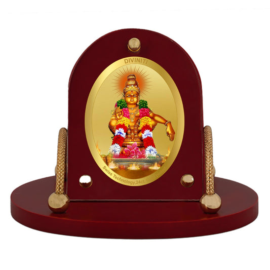 Diviniti 24K Gold Plated Ayyappan Ji Frame for Car Dashboard, Home Decor, Table & Office (8 CM x 9 CM)