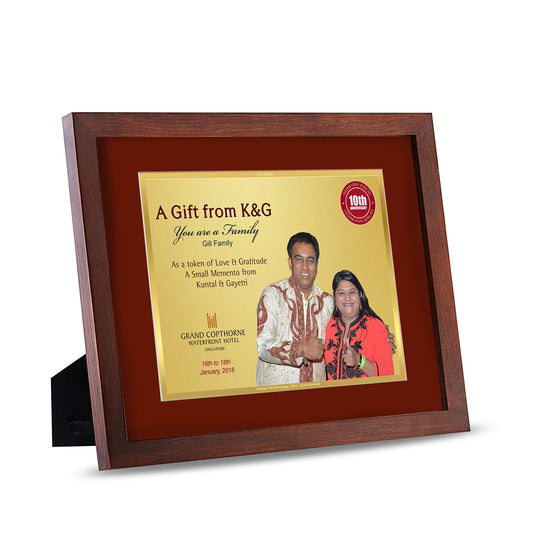 Customized Wooden Frame With Image & Matter Printed on 24K Gold Plated Foil For Corporate Gifting