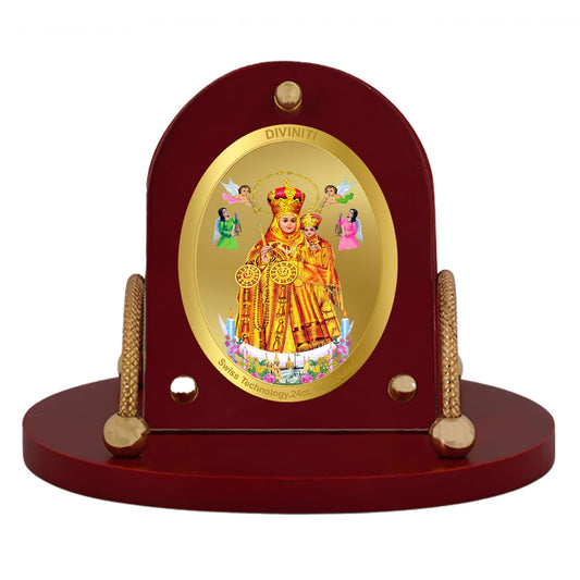 Diviniti 24K Gold Plated Lady of Health Frame for Car Dashboard, Home Decor, Table & Office| MDF 7D+ Royal Car Frame with 24K Gold Plated Foil| Religious Frame for Puja, Festival Gift (8 CM x 9 CM)