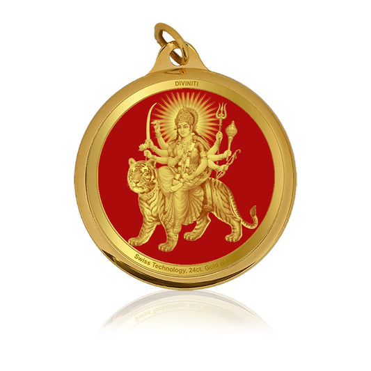 Diviniti 24K Gold Plated Durga Ji & Mata Ka Darbar 22MM Double Sided Pendant For Men, Women & Kids