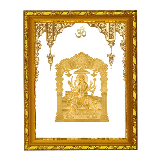 Diviniti 24K Gold Plated Durga Mata Photo Frame for Home Decor Showpiece (21.5 CM x 17.5 CM)