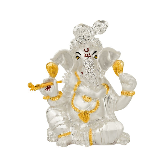 Diviniti 999 Silver Plated Ganesha Idol for Home Decor Showpiece (11X8.5CM)