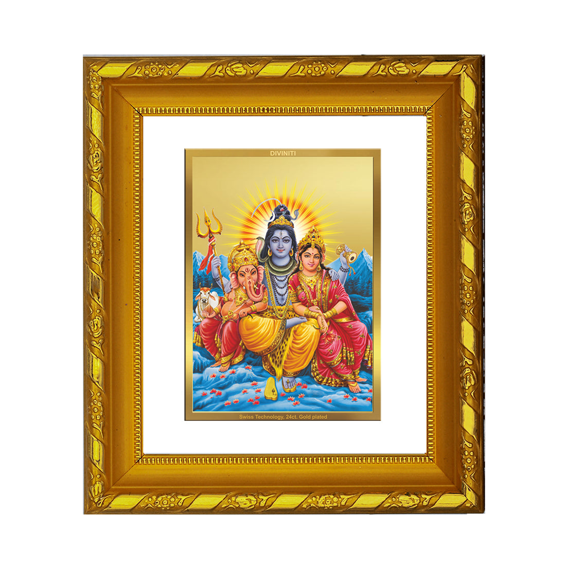 DIVINITI 24K Gold Plated Religious Shiv Parivar Photo Frame For Home Decor, TableTop (15.0 X 13.0 CM)