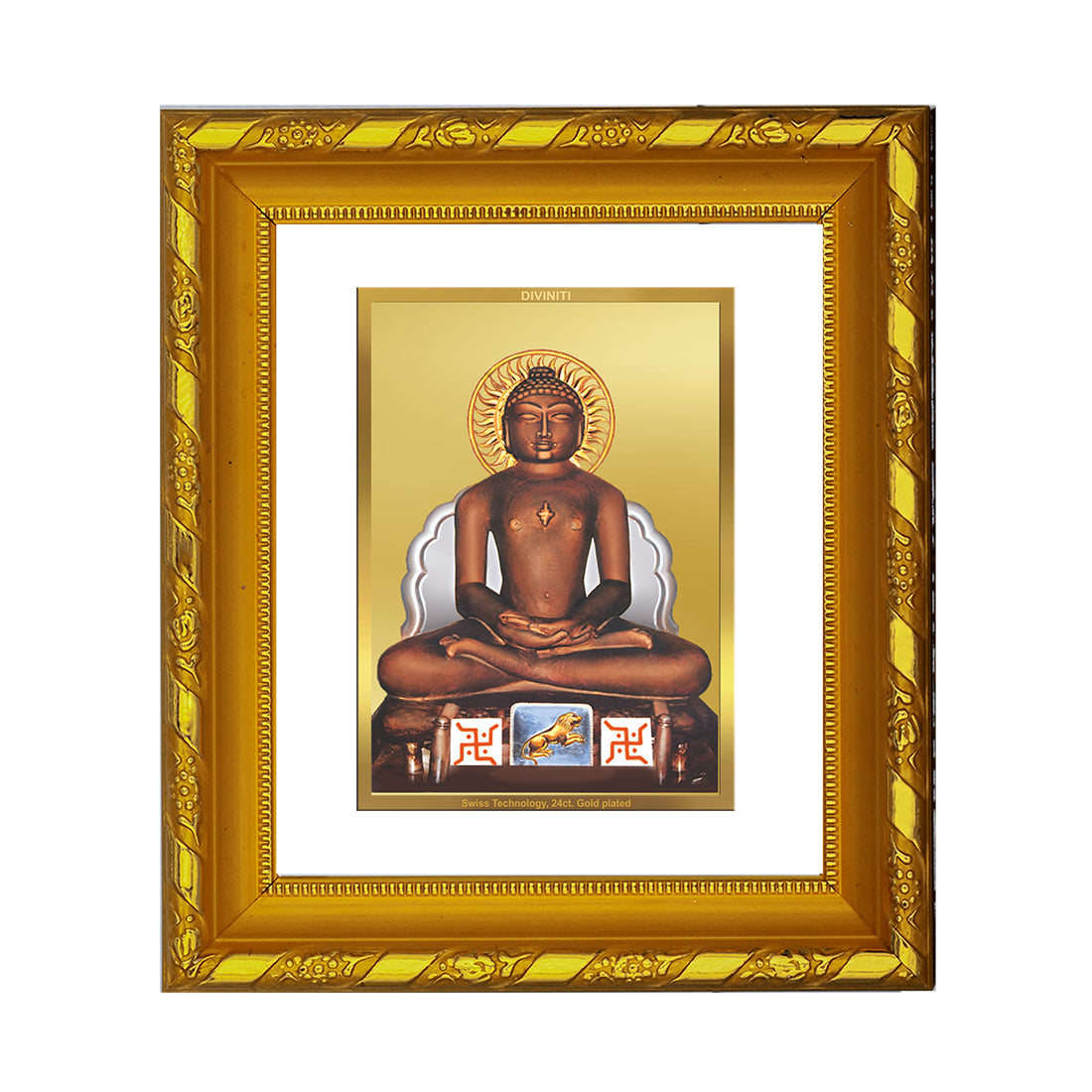 DIVINITI 24K Gold Plated Mahavira Religious Photo Frame For Home Wall Decor, Worship (15.0 X 13.0 CM)