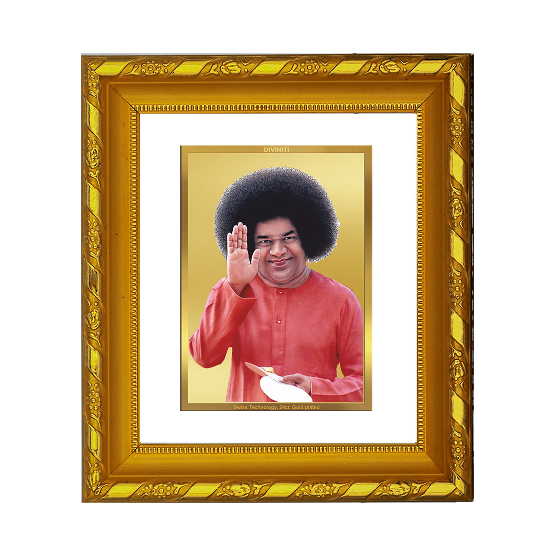 DIVINITI 24K Gold Plated Sathya Sai Baba Photo Frame For Home Wall Decor, Tabletop (15.0 X 13.0 CM)