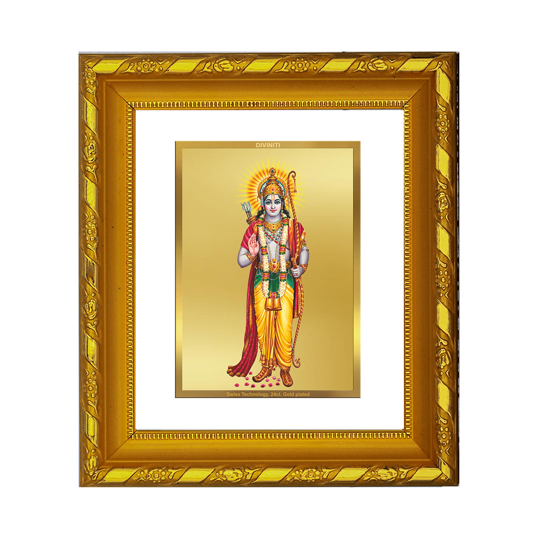 DIVINITI 24K Gold Plated Lord Ram Photo Frame For Home Wall Decor, Puja, Diwali Gift (15.0 X 13.0 CM)