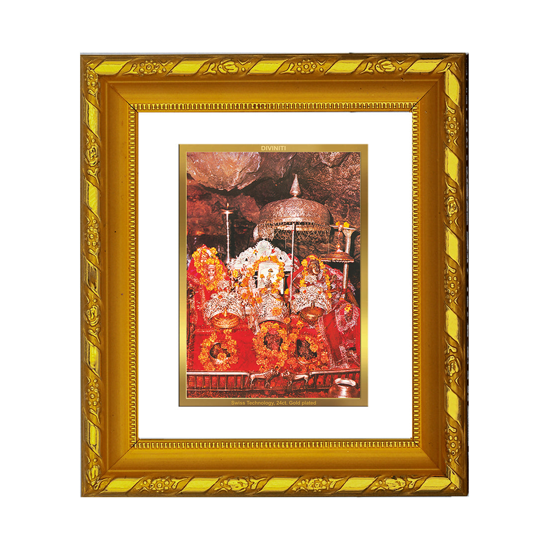 DIVINITI 24K Gold Plated Mata Ka Darbar Photo Frame For Home Wall Decor, Puja Room (15.0 X 13.0 CM)