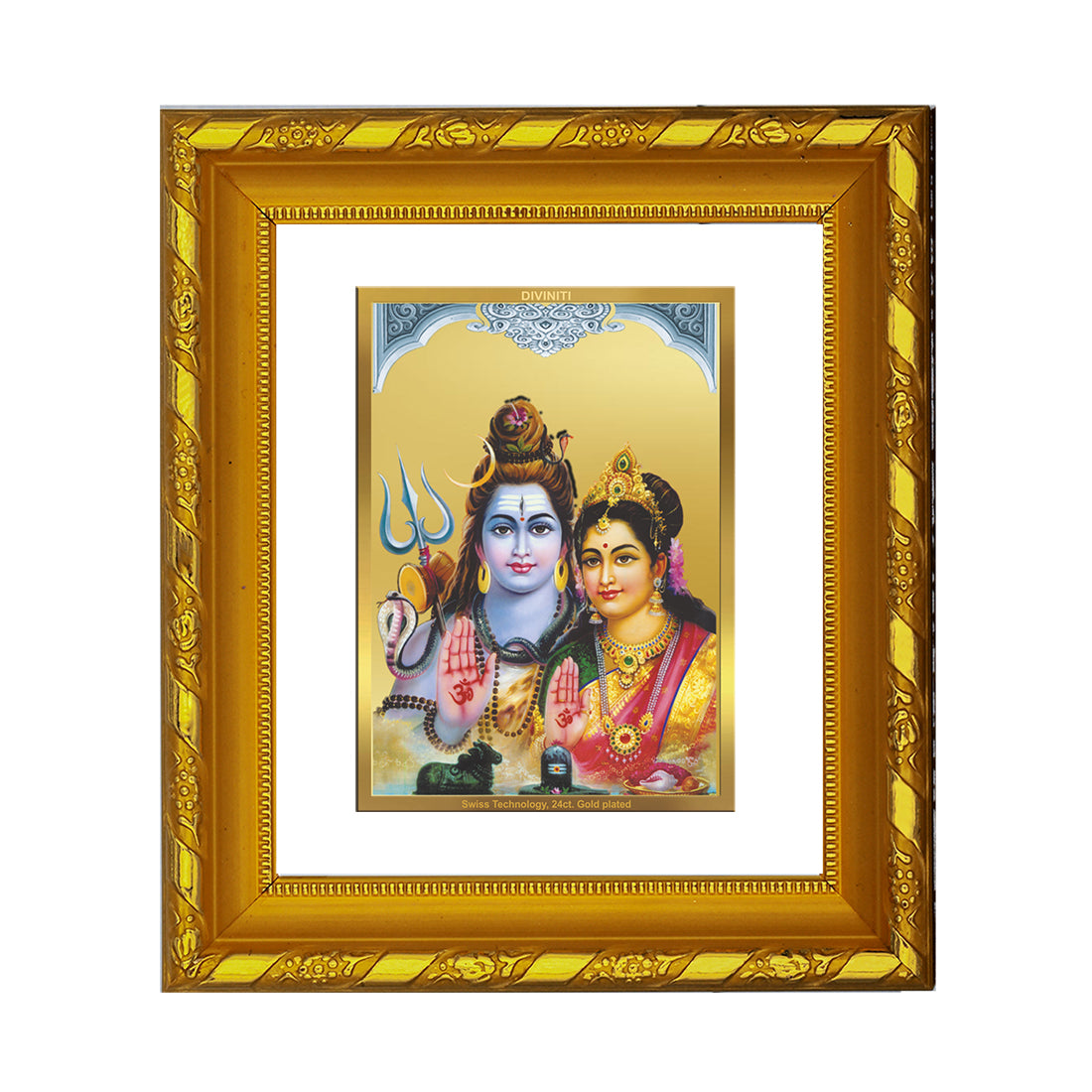 DIVINITI 24K Gold Plated Shiva Parvati Photo Frame For Home Wall Decor, Worship, Gift (15.0 X 13.0 CM)