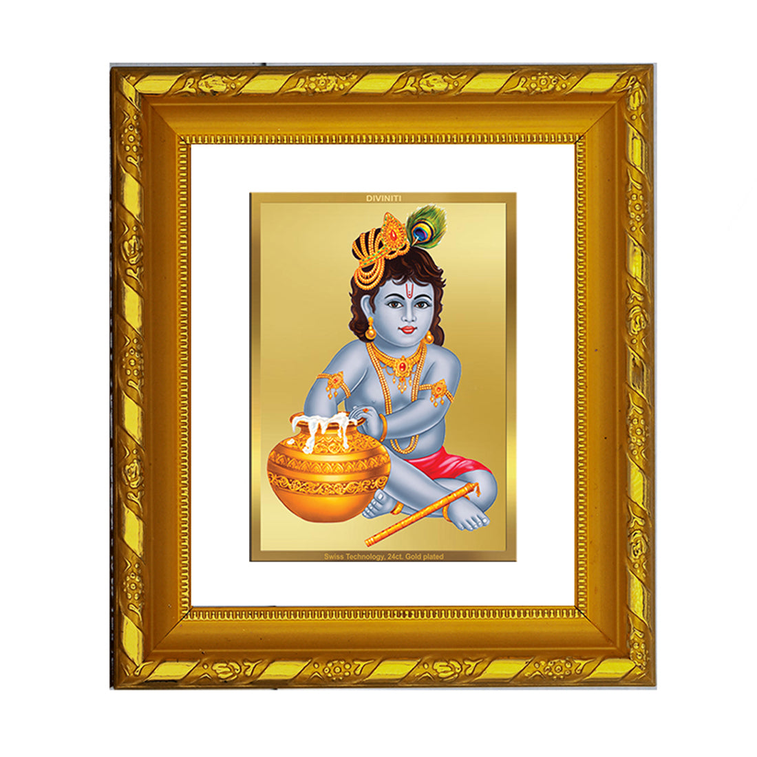 DIVINITI 24K Gold Plated Bal Gopal Photo Frame For Home Decor Showpiece, Wall Decor (15.0 X 13.0 CM)