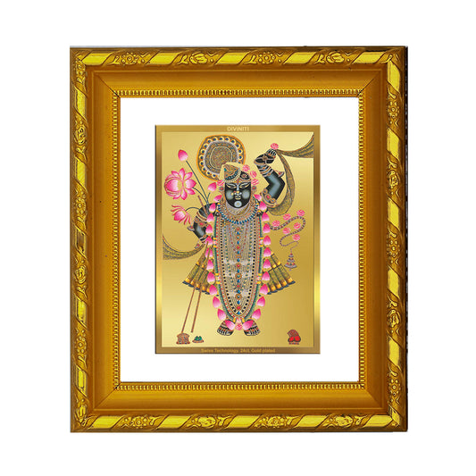 DIVINITI 24K Gold Plated Shrinathji Photo Frame For Home Decor, Living Room, Puja (15.0 X 13.0 CM)