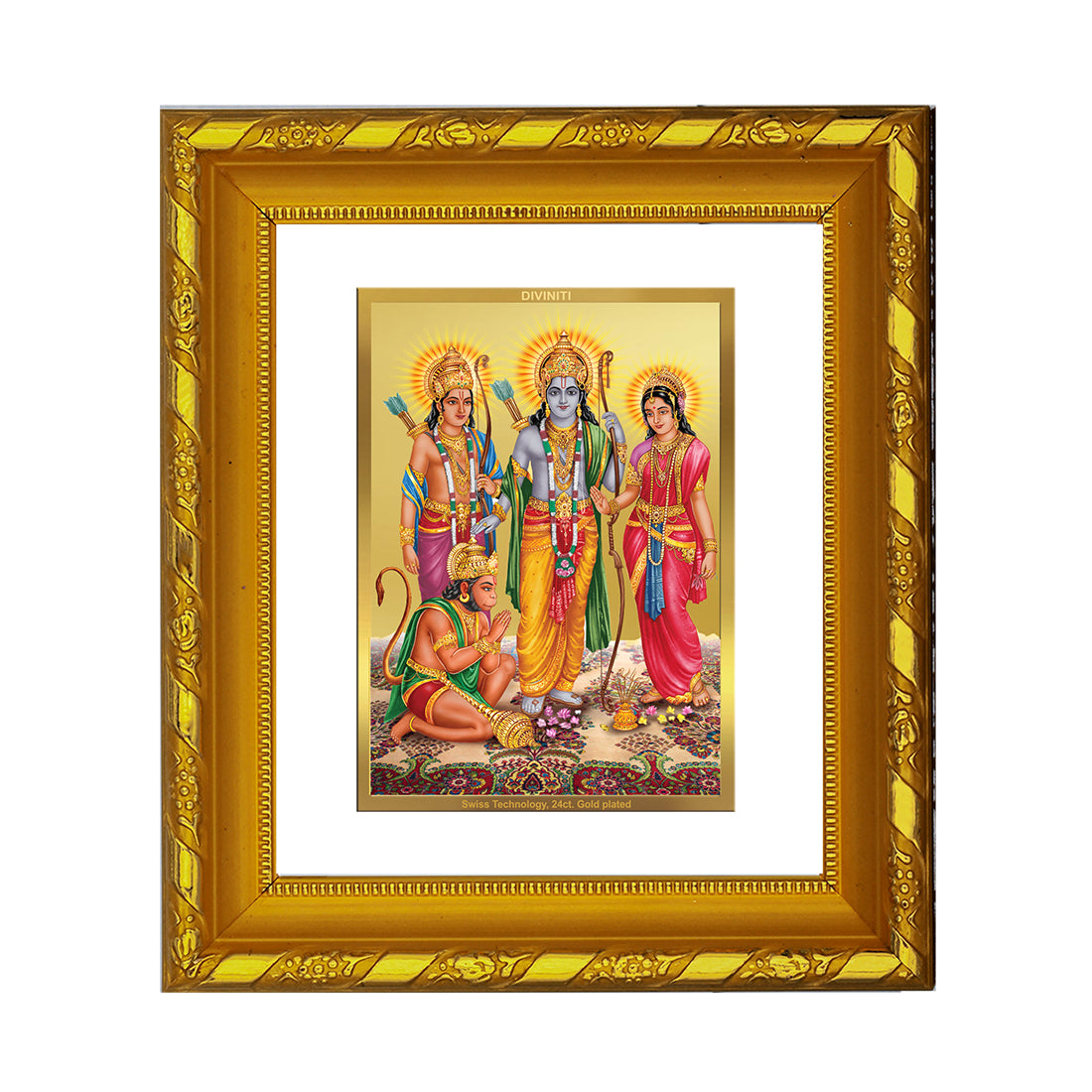 DIVINITI 24K Gold Plated Ram Darbar Photo Frame For Home Wall Decor, Festival Puja (15.0 X 13.0 CM)