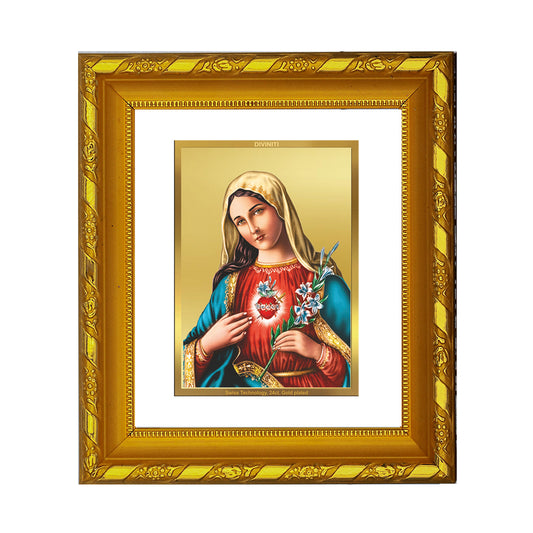 DIVINITI 24K Gold Plated Mother Mary Photo Frame For Home Wall Decor, Luxury Gift (15.0 X 13.0 CM)