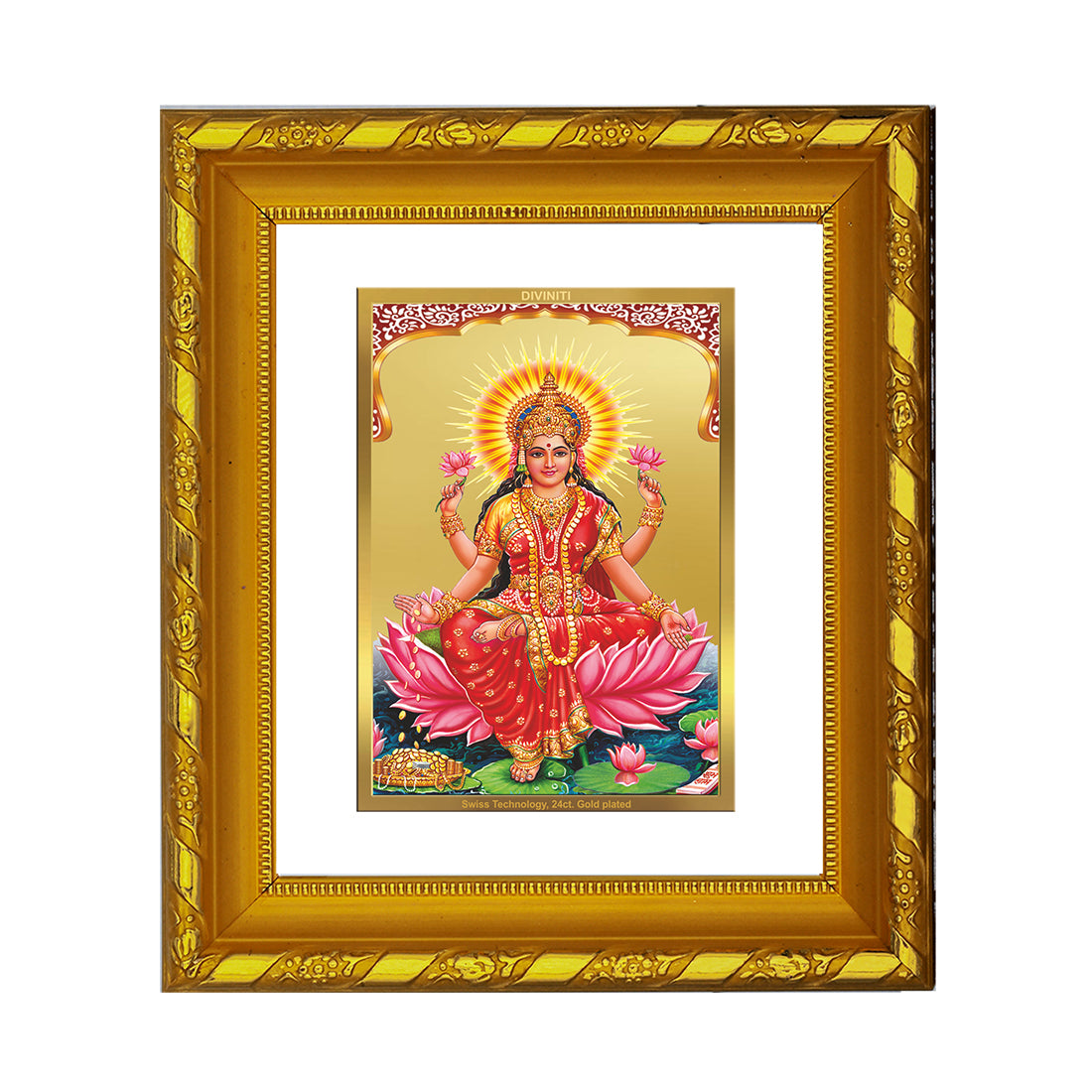 DIVINITI 24K Gold Plated Lakshmi Mata Photo Frame For Home Decor, Worship, Wealth (15.0 X 13.0 CM)