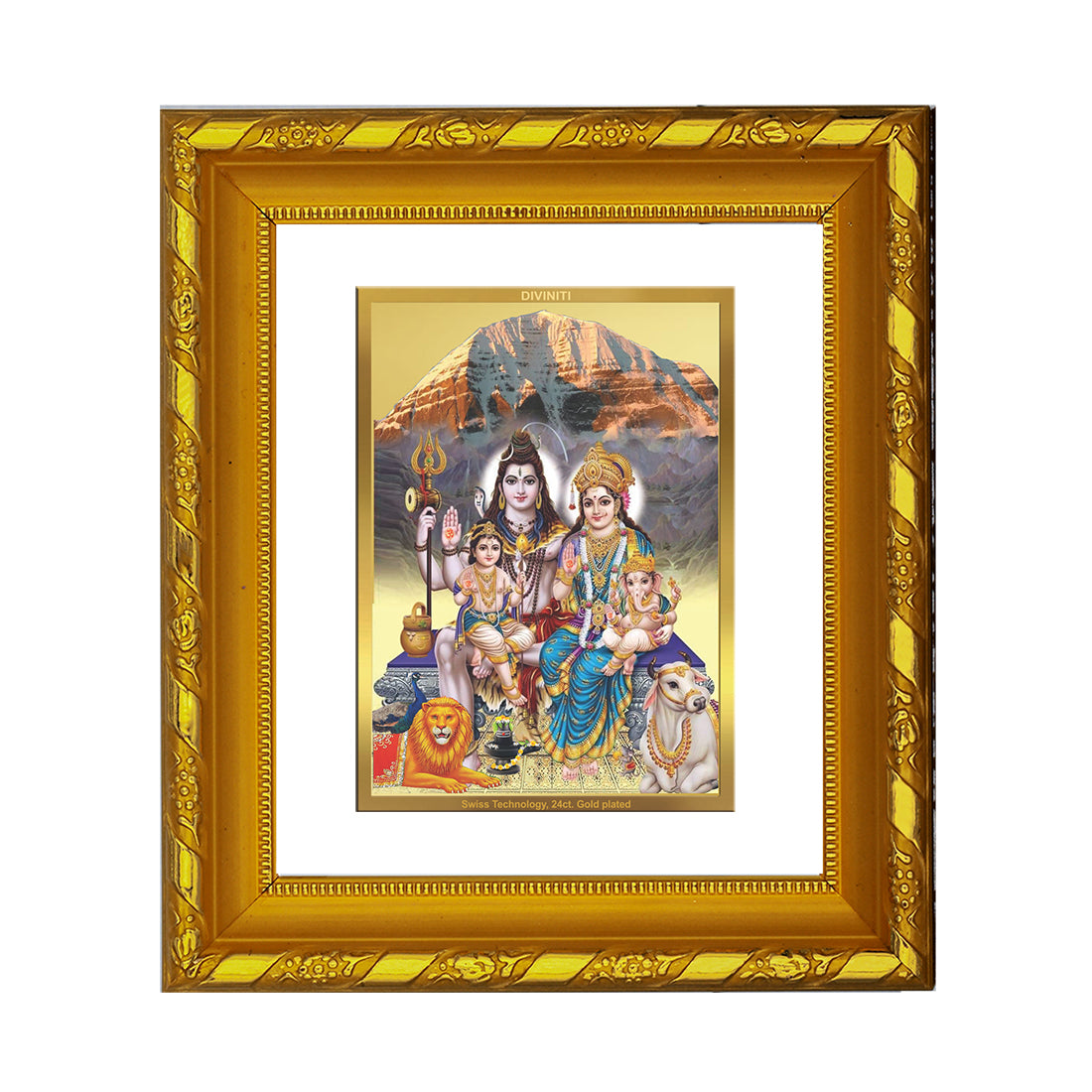 DIVINITI 24K Gold Plated Shiv Parivar Photo Frame For Home Decor, Festival Gift, Puja (15.0 X 13.0 CM)