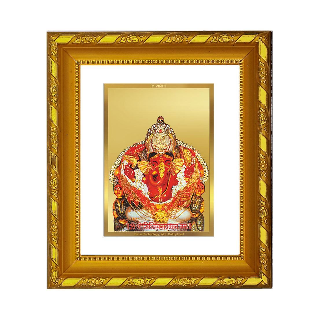 DIVINITI 24K Gold Plated Siddhivinayak Photo Frame For Home Decor, Festive Gift, Puja (15.0 X 13.0 CM)