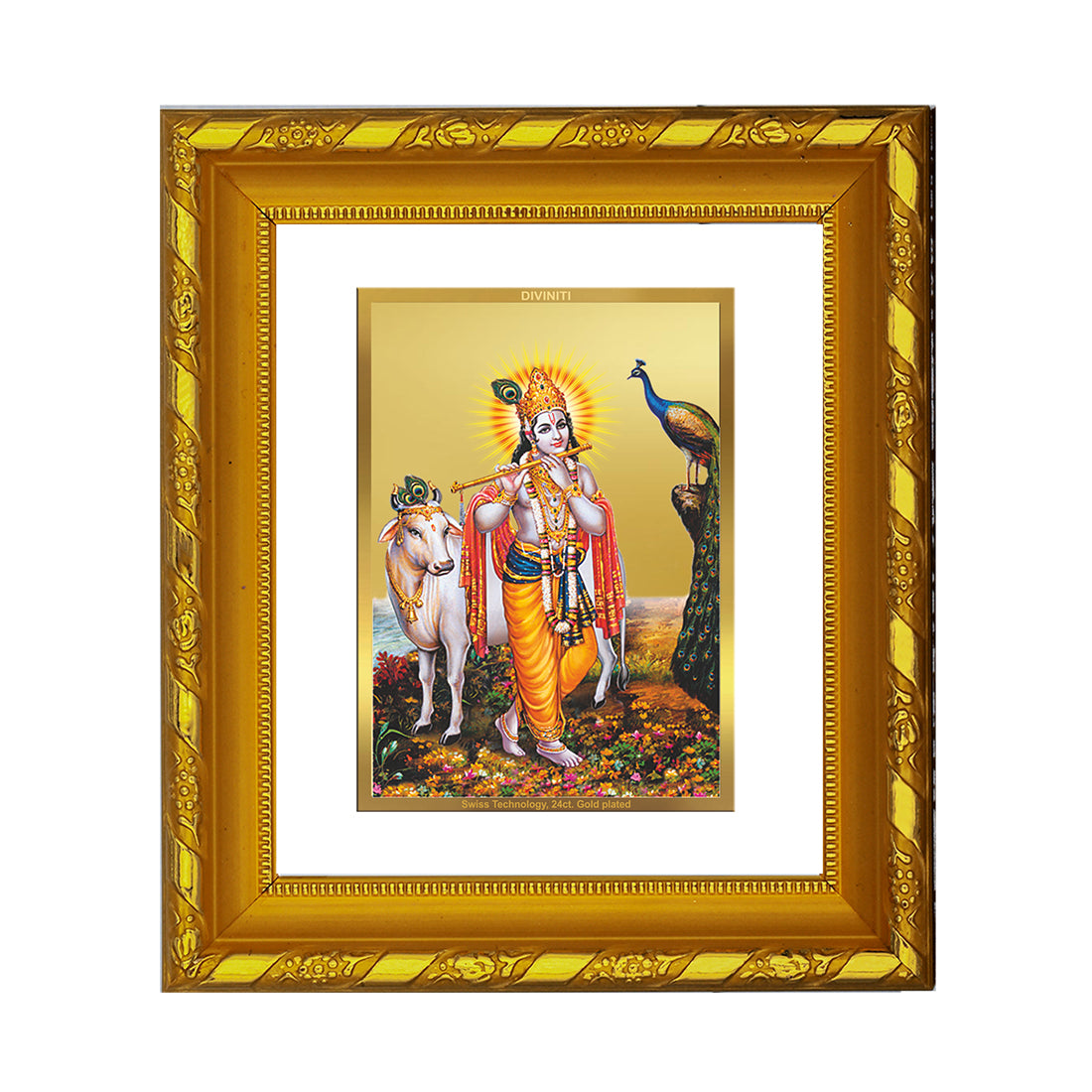 DIVINITI 24K Gold Plated Lord Krishna Wall Photo Frame For Home Decor, Festival Gift (15.0 X 13.0 CM)