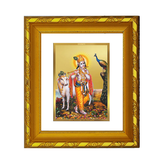 DIVINITI 24K Gold Plated Lord Krishna Wall Photo Frame For Home Decor, Festival Gift (15.0 X 13.0 CM)