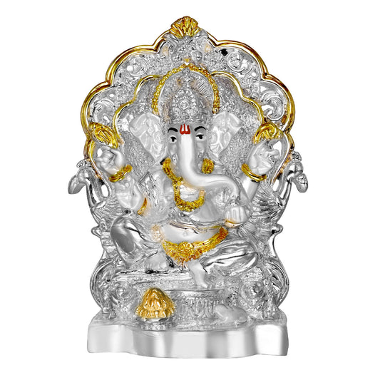 Diviniti 999 Silver Plated Ganesha Idol for Home Decor Showpiece (11.5 X 8.5 CM)