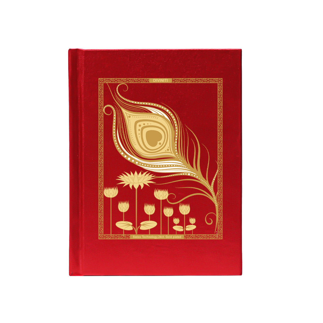 DIVINITI 24K Gold Plated Feather Notebook | Religious Diary Hardcover 17 x 13.5 cm | Journal Diary for Work, Travel, College |A Journal to Inspire and Empower Your Life| 100 Pages Red Color