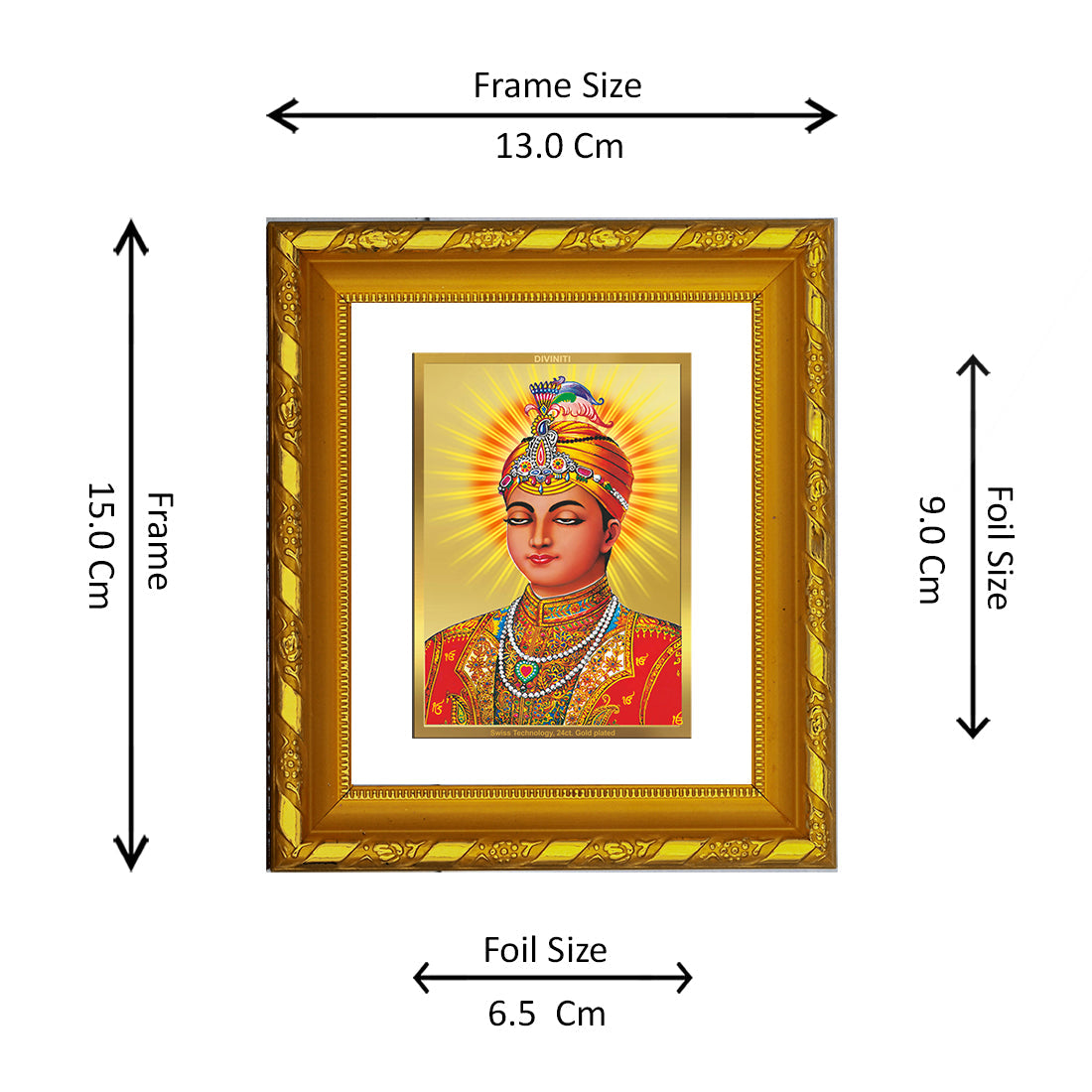 DIVINITI 24K Gold Plated Guru Harkrishan Photo Frame For Home Wall Decor, Premium Gift (15.0 X 13.0 CM)