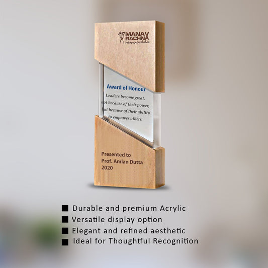 Customized Wooden Base Acrylic Trophy with Printed Matter For Corporate Gifting