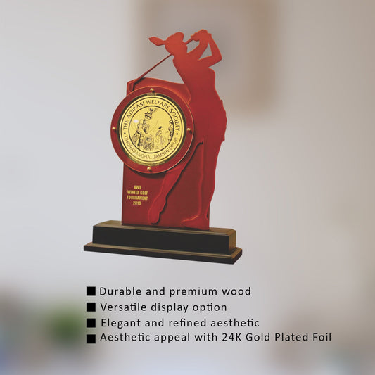 Customized MDF Trophy with Matter Printed On 24K Gold Plated Foil For Corporate Gifting