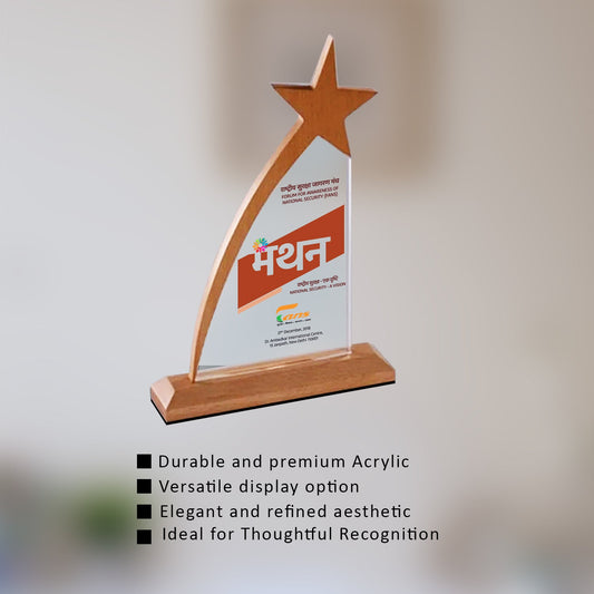 Customized Wooden Base Acrylic Trophy with Matter Printed For Corporate Gifting