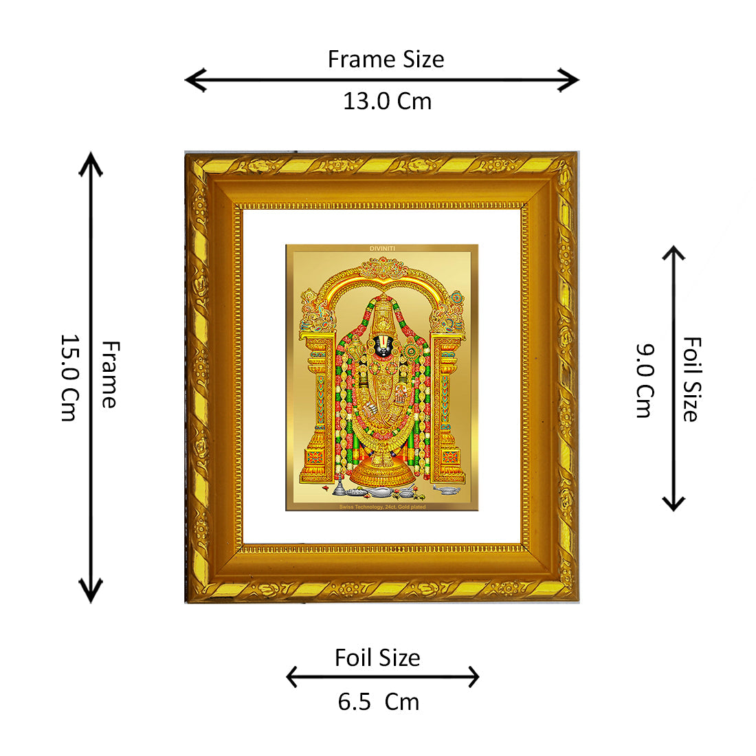 DIVINITI 24K Gold Plated Tirupati Balaji Photo Frame For Home Decor, Premium Gift, Puja (15.0 X 13.0 CM)