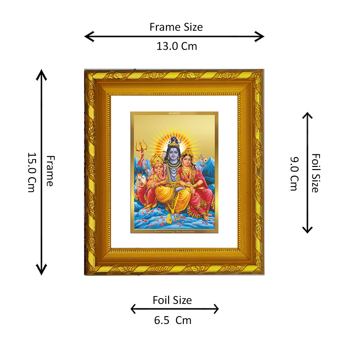 DIVINITI 24K Gold Plated Religious Shiv Parivar Photo Frame For Home Decor, TableTop (15.0 X 13.0 CM)