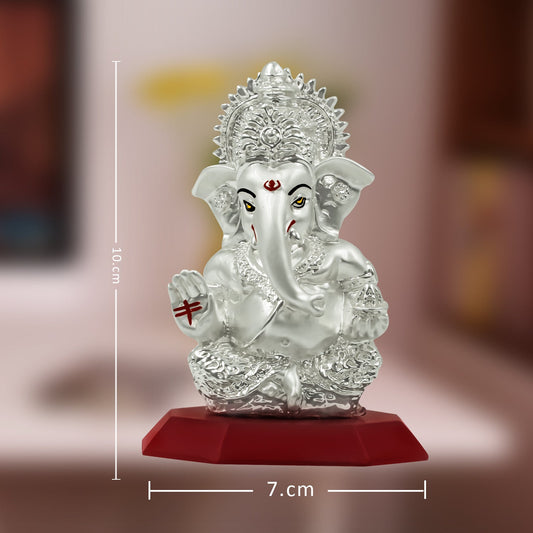 Diviniti 999 Silver Plated Ganesha Idol for Home Decor Showpiece (10X7CM)