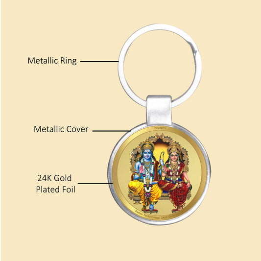 Diviniti 24K Gold Plated Ram Sita Key Chain with Metallic Ring (7.5 CM X 4.0 CM)