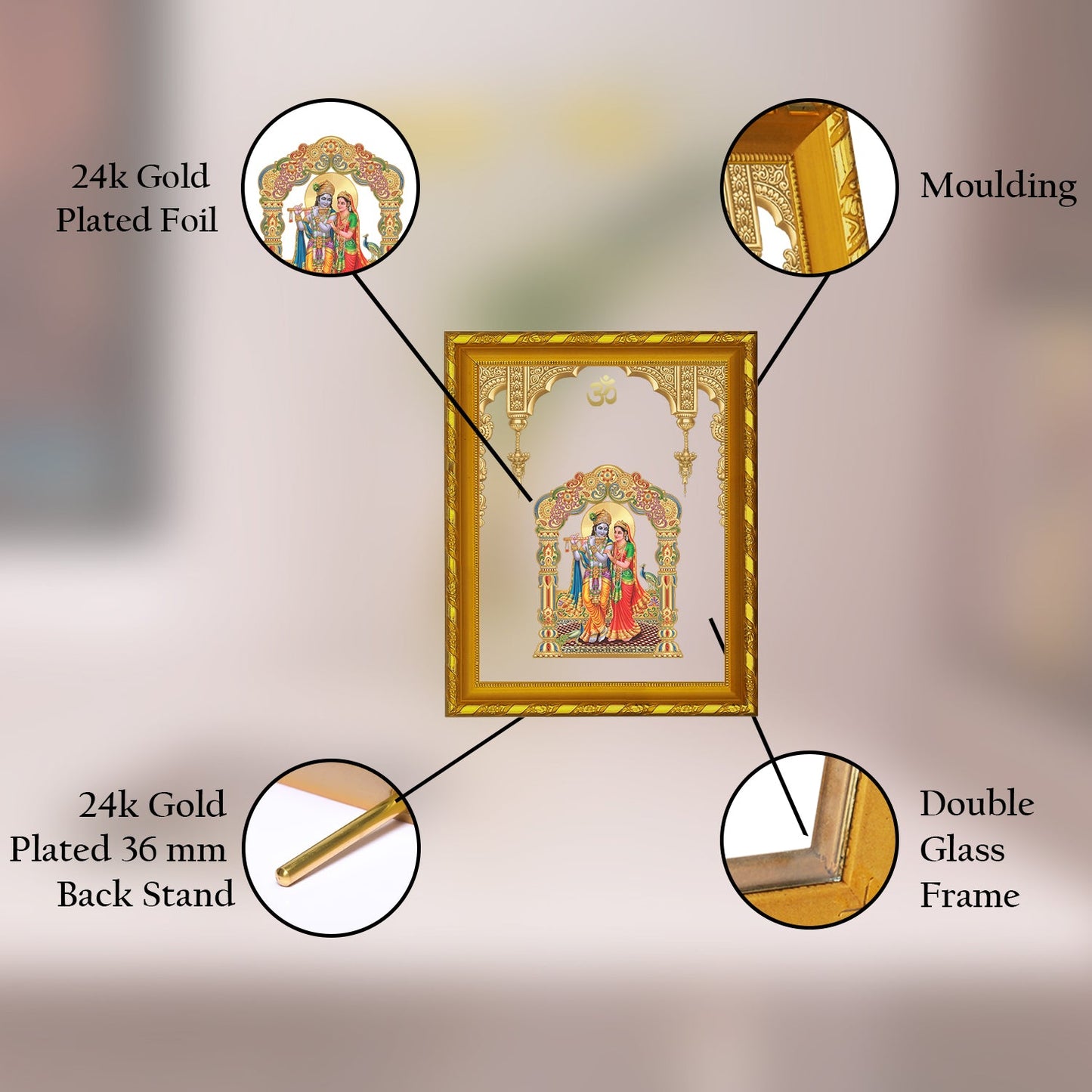 Diviniti 24K Gold Plated Radha Krishna Photo Frame for Home Decor Showpiece (21.5 CM x 17.5 CM)