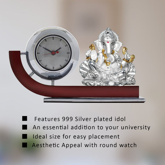 Diviniti 999 Silver Plated Ganesha Idol with Customized Round Watch For University