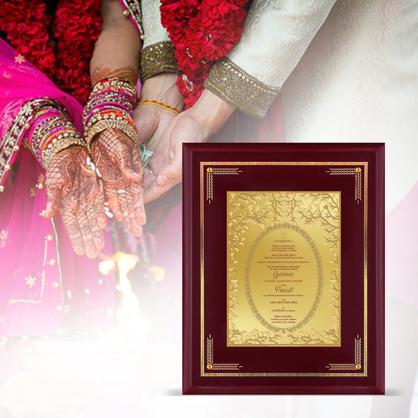 Diviniti Customized Designer Wedding Card on 24K Gold Plated Foil For Marriage Invitation