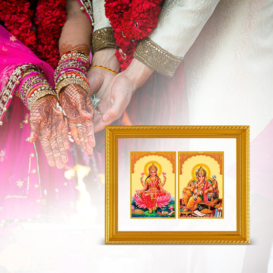 Diviniti 24K Gold Plated Lakshmi Ganesha Customized Photo Frame For Wedding Gift