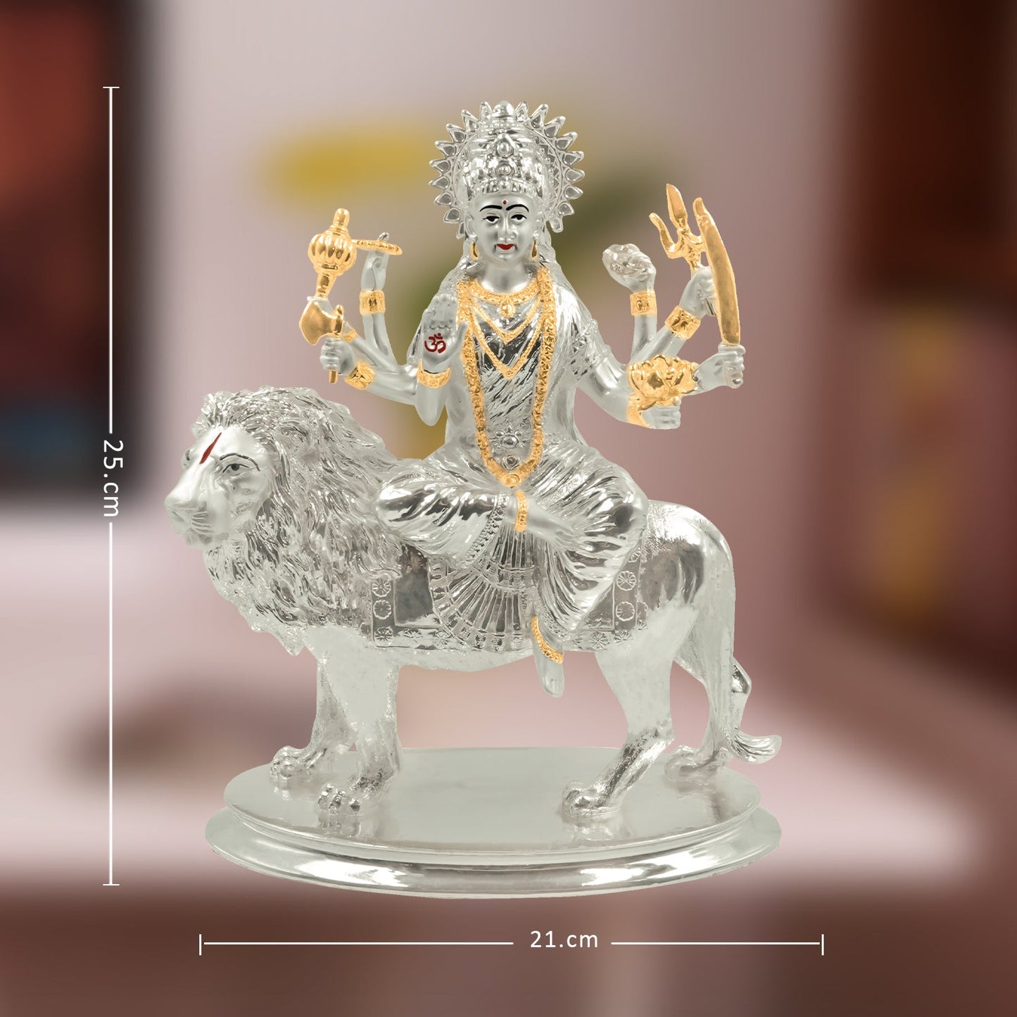 Diviniti 999 Silver Plated Durga Maa Idol for Home Decor Showpiece (25 X 21 CM)