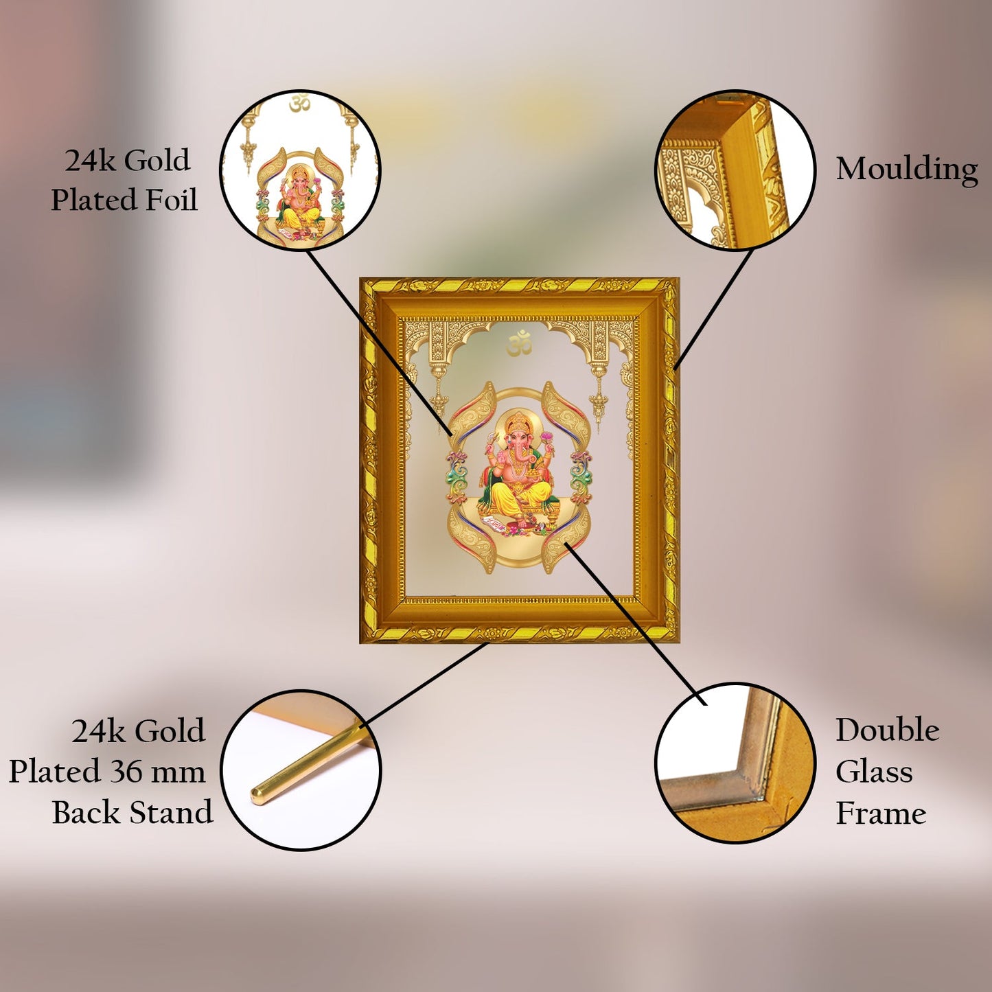 Diviniti 24K Gold Plated Ganesha Photo Frame for Home Decor and Tabletop (15 CM x 13 CM)