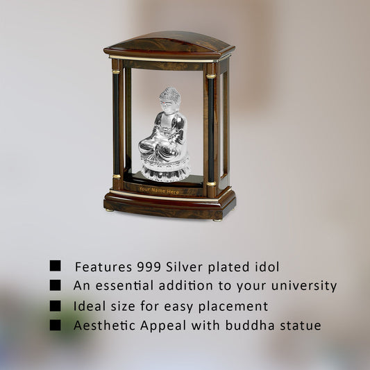 Diviniti Customized Wooden Table Top With 999 Silver Plated Buddha Idol For University